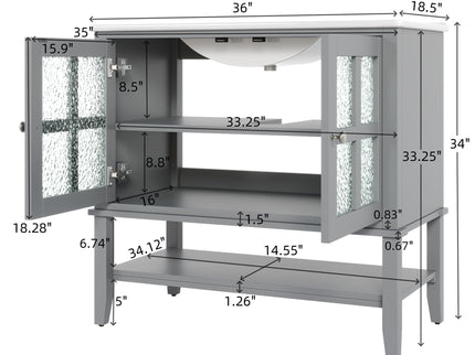 Bathroom Vanity With Ceramic Sink, Adjustable & Open Shelf