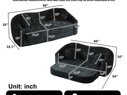 Curved Convertible Sofa, 2 In 1 Frameless Folding Sofa Bed With Pull Out Base And Deep Seat