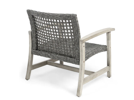 Outdoor Club Chair With Rattan Cover And Acacia Wood Frame - Gray