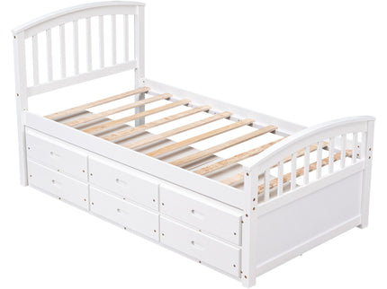 Platform Storage Bed Solid Wood Bed With 6 Drawers