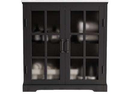 Modern Bathroom Vanity With Ceramic Sink, Tempered Blurred Glass Doors