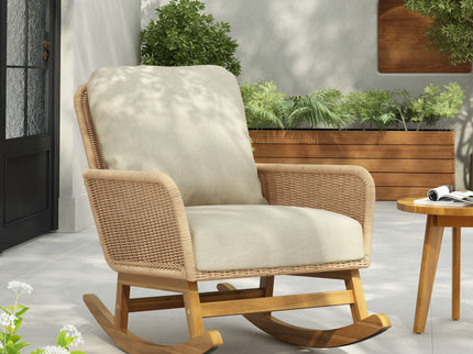 Contemporary Minimalist Wicker Rocking Chair With Soft Cushions