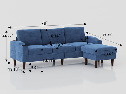 3 Seater Convertible Combination L Shaped Sofa With Footstools With Storage