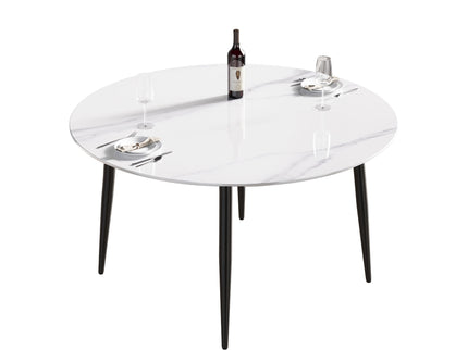 Modern Man-Made Stone Round Metal Dining Table-Position For 6 People