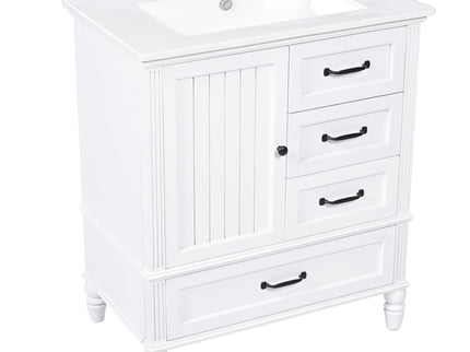 30" Bathroom Vanity With Sink, 3 Drawers, Adjustable Feet
