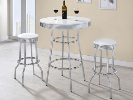 Midge - 3 Piece Round 1950S Bistro Pub Bar Table Set With Upholstery - White