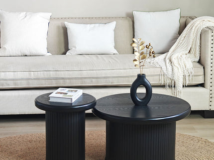 Fluted Cylinder Side Tables, Round End Tables For Living Room (Set of 2) - Black