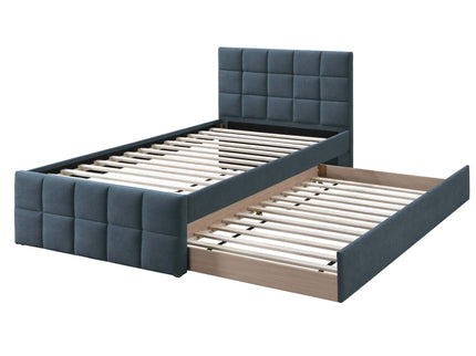 Contemporary Style Bed With Trundle Upholstered Headboard And Footboard Grid Pattern