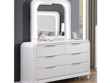 Pearl Dresser With Mirror 6 Drawers Spacious Storage - White