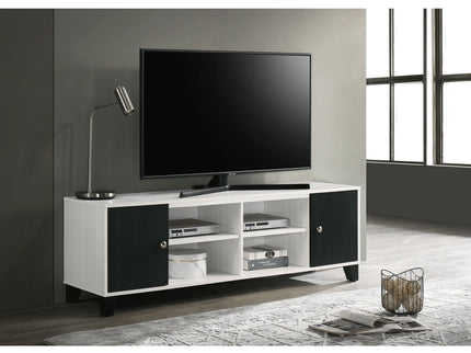 2 Tone TV Stand With Open Shelving And Concealed Storage Living Room Furniture - Black / White