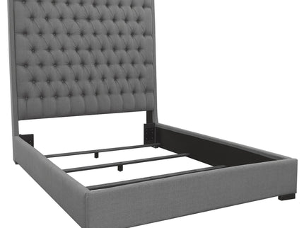 California King Upholstered Panel Bed With Tufted Headboard - Gray