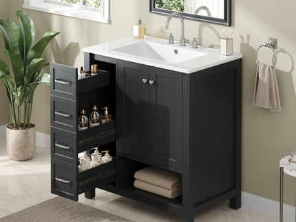 Bathroom Vanity With Sink Top, Bathroom Vanity Cabinet With 2 Doors And 2 Drawers, Open Shelf