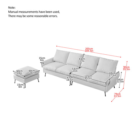 Modern Sectional Technical L-Shaped Sofa Couch With Convertible Ottoman
