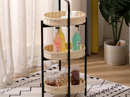 Modern 3 Tier Handwoven Side Table With Oval Organizer