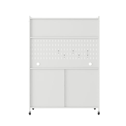 Contemporary Kitchen Pantry Cabinet With Glass Doors, Adjustable Shelves, Steel - Brushed Nickel