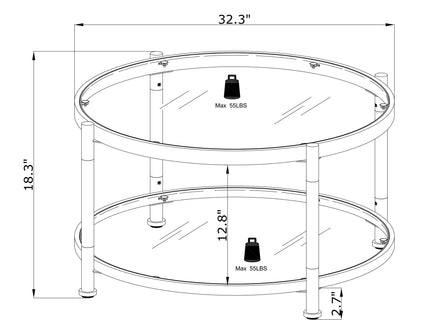 Contemporary Acrylic, Coffee Table, Round Tempered Glass Coffee Table - Chrome / Silver