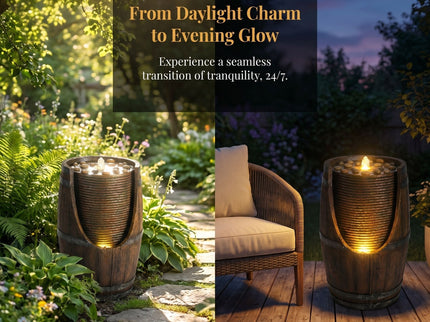 Rustic Barrel Water Fountain With LED Light