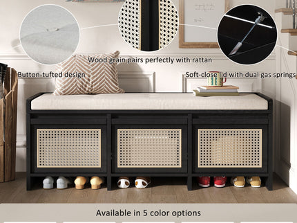 Entryway Shoe Bench With Drawers & Button Tufted Cushion