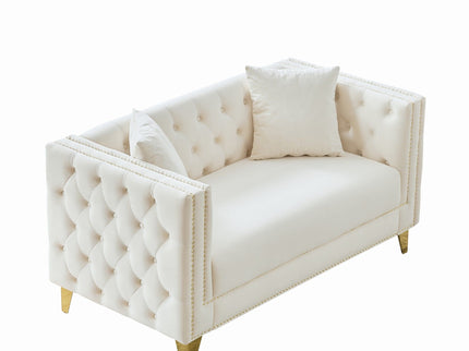 2 Seater Deep Seat Sofa With Button Nailhead, Square Arm