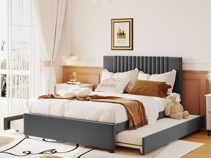 Upholstered Platform Bed With Drawers, Classic Headboard Design