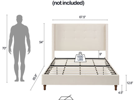 Peyton - Upholstered Bed With 54" High Headboard, Traditional Hand Buttoned Tufting