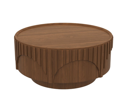 Round Fluted Drum Coffee Table With Sturdy Base For Living Room