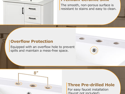 Modern Bathroom Vanity With Ceramic Sink, Solid Frame And Storage Solutions