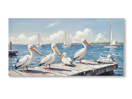 Beach Wall Art Large Ocean Seagull Canvas Pictures For Living Room - Ivory / Navy