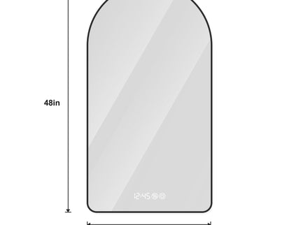 Arched LED Vanity Mirror With Time & Temperature Display, Anti-Fog, Dimmable Backlight In Frame, 3 Color Temperatures