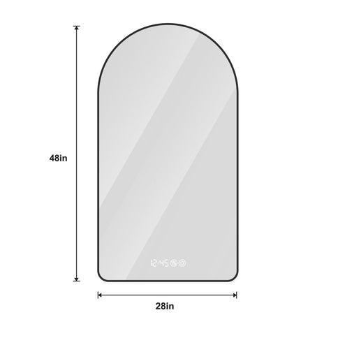 Arched LED Vanity Mirror With Time & Temperature Display, Anti-Fog, Dimmable Backlight In Frame, 3 Color Temperatures