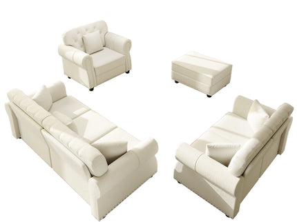 Upholstered Sofa Set With Nailhead Trim And Rolled Armrests, Includes Pillows
