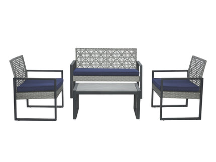 4 Piece Patio Furniture Set With Acacia Wood Table Top And Cushions