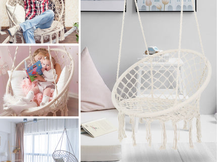 Macrame Hanging Hammock Chair, Rope Swing For Indoor And Outdoor Use