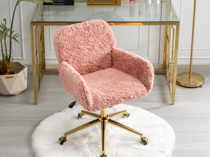 Office Chair, Artificial Rabbit Hair Home Office Chair With Metal Base, Adjustable Desk Chair Swivel Office Chair, Vanity Chair