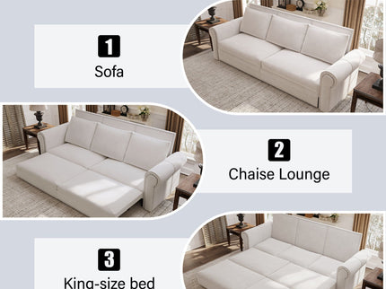 3 In 1 Convertible Sleeper Sofa With Nailhead Trim & Rolled Arm