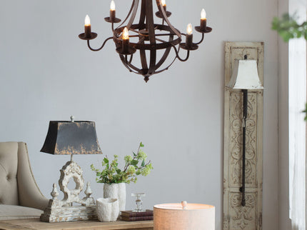 6 Light Metal Chandelier, Hanging Light Fixture With Adjustable Chain For Kitchen, Bulb Not Included - Black