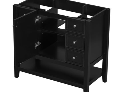 36" Bathroom Vanity Base With 2 Cabinet And 3 Drawers - Black