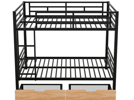 Full Size Convertible Bunk Bed With 2 Drawers Durable - Black