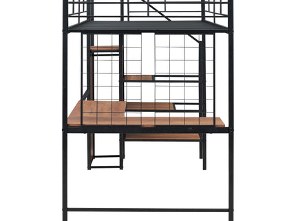 Loft Bed With Desk And Grid, Stylish Frame With Lateral Storage Ladder And Wardrobe