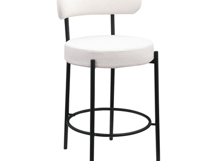 Modern Sherpa Counter Height Stools, Uphsoltered Seat Height Barstools With Brushed Brass Metal Legs Round Low Back Kitchen Stools With Footrest For Dining Room (Set of 2)