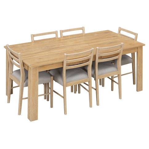 7 Piece Dining Set With Extendable Table, 2 Drawers & 6 Upholstered Chairs