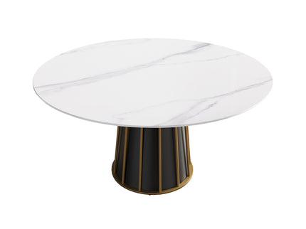 59.05" Modern Artificial Stone Round Panel Metal Iron Base Dining Table, Can Accommodate 8 People, (Not Including Chairs) - White / Black