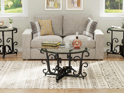 3 Piece Coffee Table Set With Tempered Glass Surface - Black