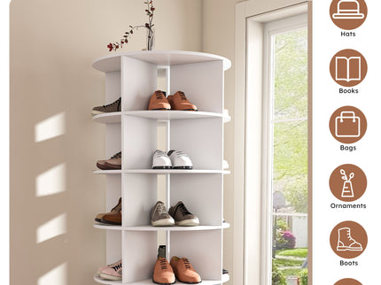6 Tier Spinning Shoe Rack, Free Standing 360° Revolving Shoe Organizer - White