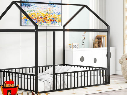 Metal Bed House Bed Frame With Fence
