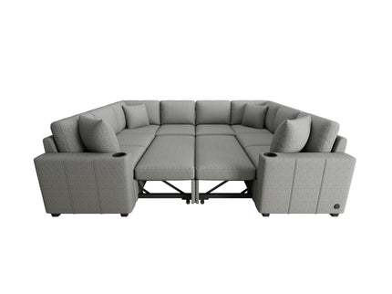 Modern U-Shaped Sectional Sofa Convertible Pull-Out Sofa Bed With USB Ports And Cup Holders