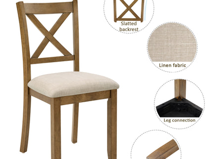6 Piece Dining Table Set, Large Rectangular Table With Upholstered Bench & 4 X - Back Chairs, Kitchen Furniture - Oak