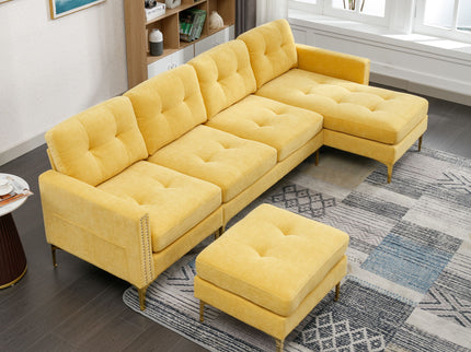 Modern L - Shape Convertible Sectional Sofa With Movable Ottoman