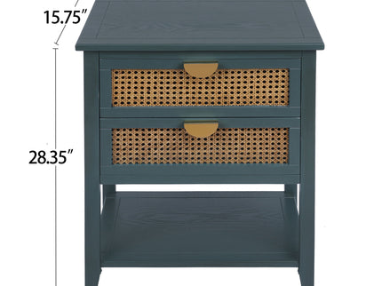 2 Drawer Side Table, Natural Rattan