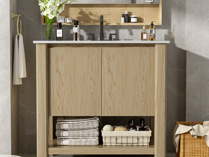 Modern Bathroom Vanity With Rectangle Ceramic Sink, Soft Closing Doors